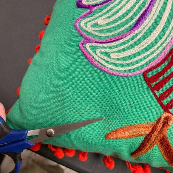 Karma Living Owl Fringe Throw Pillow 16x16 Green Background - Picture 6 of 8